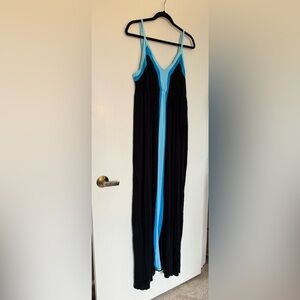 INC International Concepts Black & Blue Maxi Dress with Spaghetti Straps Size XL